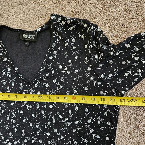 Vtg Floral Rose Print Blouse Womens PL Black White Whimsigoth Witchy Boho Y2K - Picture 7 of 8